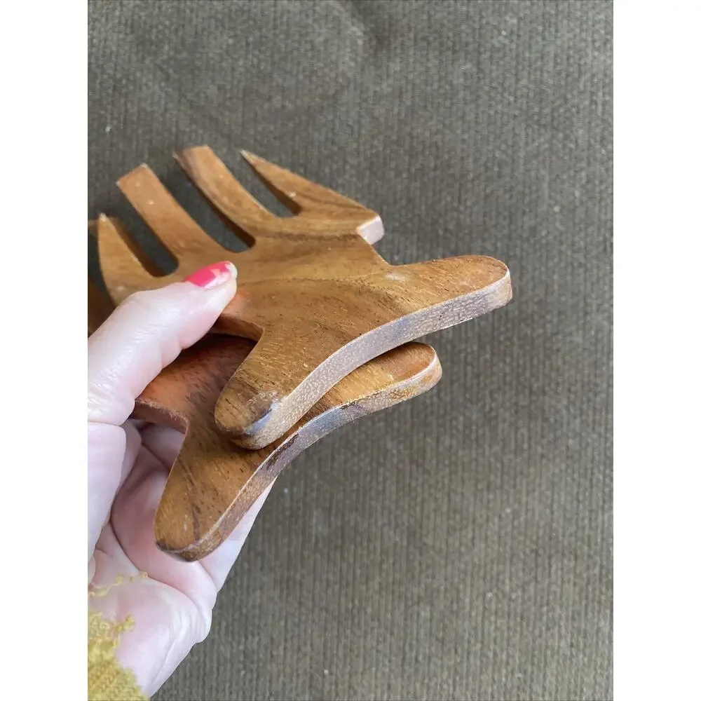 Bamboo Wooden Salad Hands Forks Pasta Tongs Claws Made In Philippines Used Once